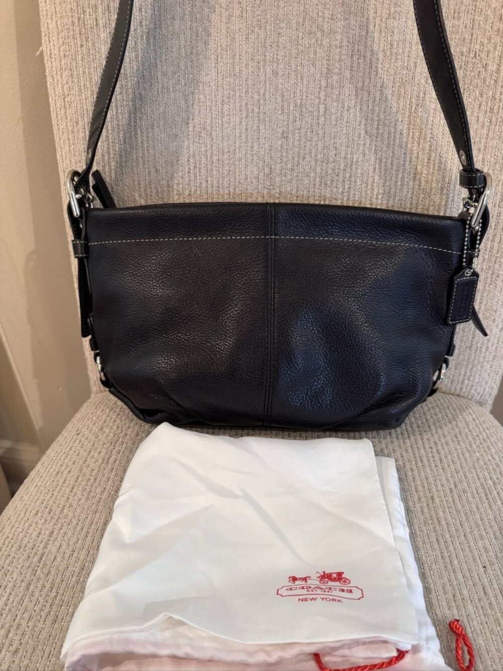 Coach F15065 Black Pebbled Leather East West Duffle Shoulder Bag & Dust Bag